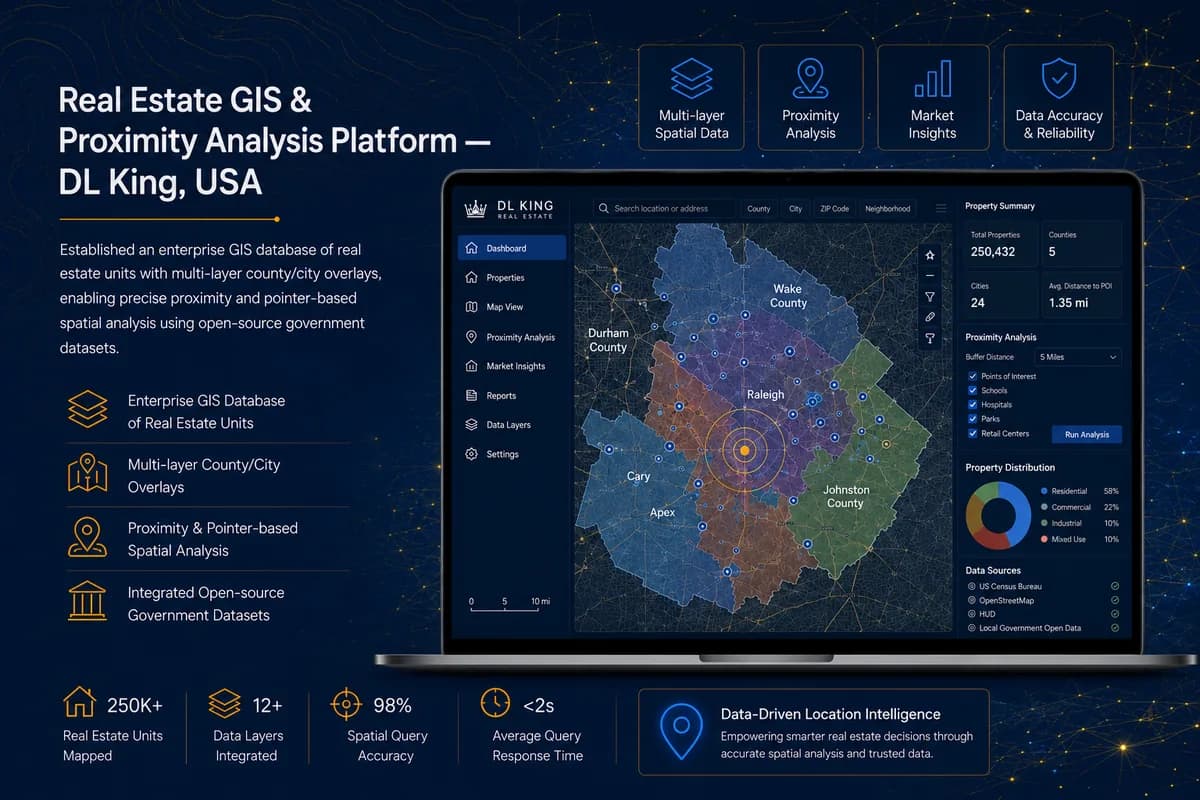 Real Estate GIS & Proximity Analysis Platform for DL King, USA — project overview