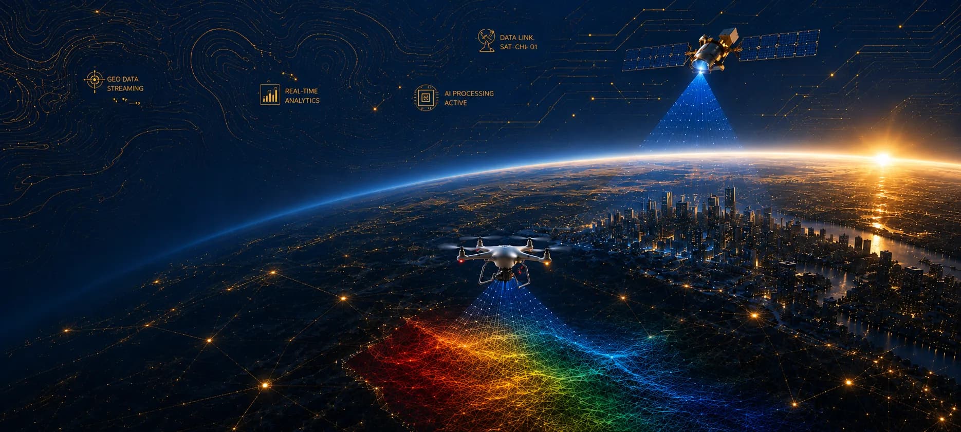 A globe wrapped in glowing data networks — the GeoVarix Solutions brand hero