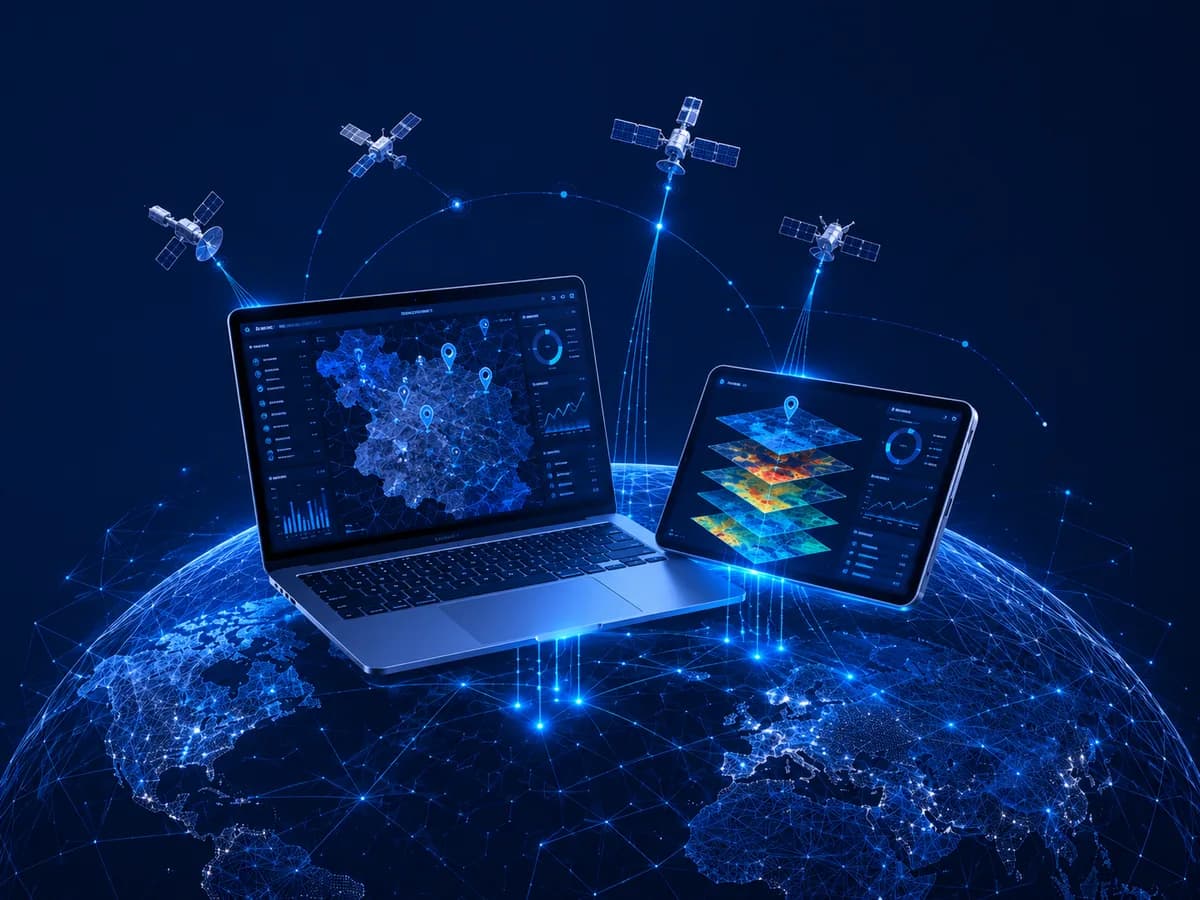 GeoVarix multi-layer spatial analysis visualised across desktop and tablet dashboards